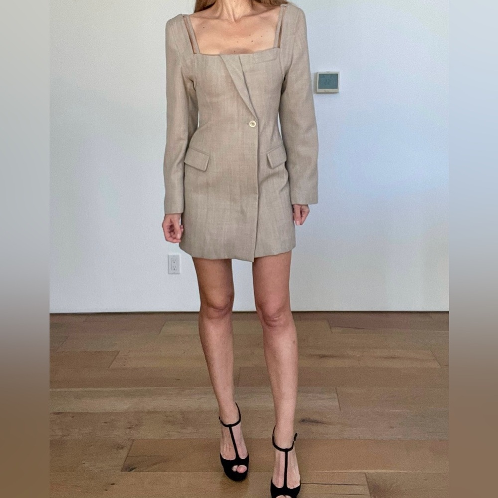 Jacquemus Beige Square-Neck Mini Blazer Dress